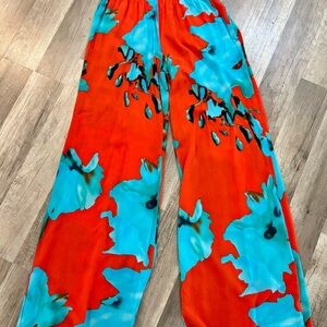 On The Road Red and Blue Floral Wide Leg Pants